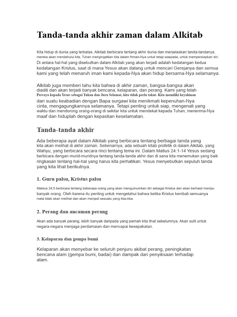 Tanda-Tanda Akhir Zaman Dalam Alkitab | PDF