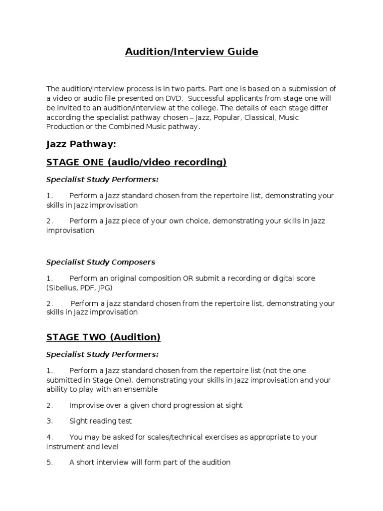 Audition Interview Guide All Pathways Amended 6 January 2011 | PDF ...