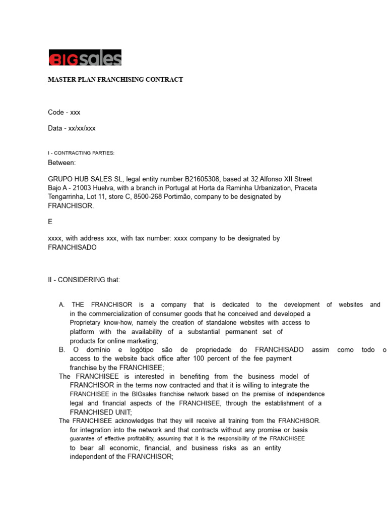 MASTER FRANCHISING CONTRACT-Sample | PDF | Franchising | Common Law