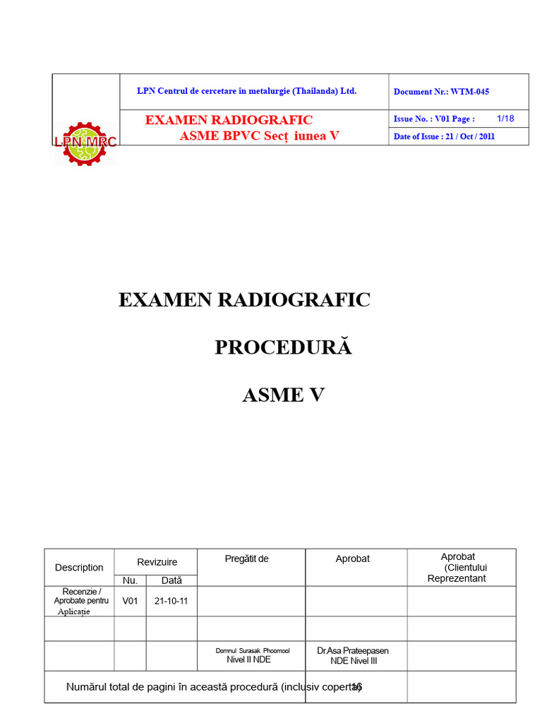 Wtm-045 Procedura RT Asme V 2010-V01 | PDF