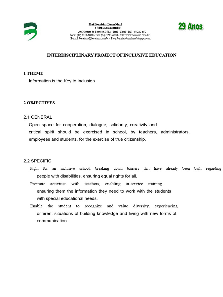 Inclusive Education Project Overview | PDF | Inclusion (Education ...