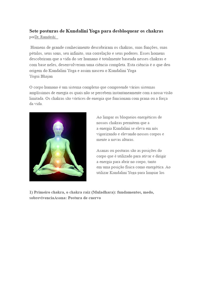 Sete Posturas de Kundalini Yoga para Chakras | PDF | Chacra | Kundalini