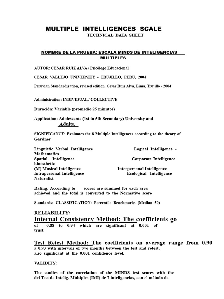 Multiple Intelligences Scale Overview | PDF | Intelligence | Cognition
