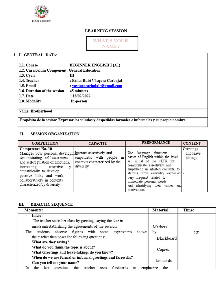 Beginner English Greetings Session | PDF | Teachers | Linguistics