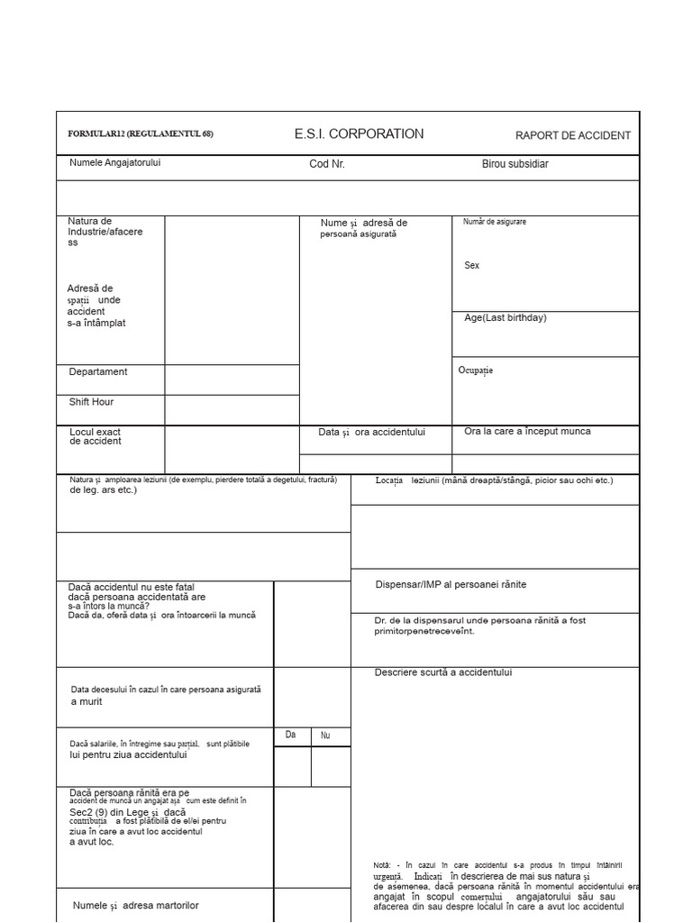 Formular-12 Raport de Accident de La Angajator | PDF