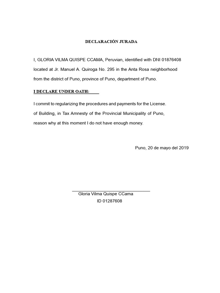 Oath Declaration for Building License | PDF