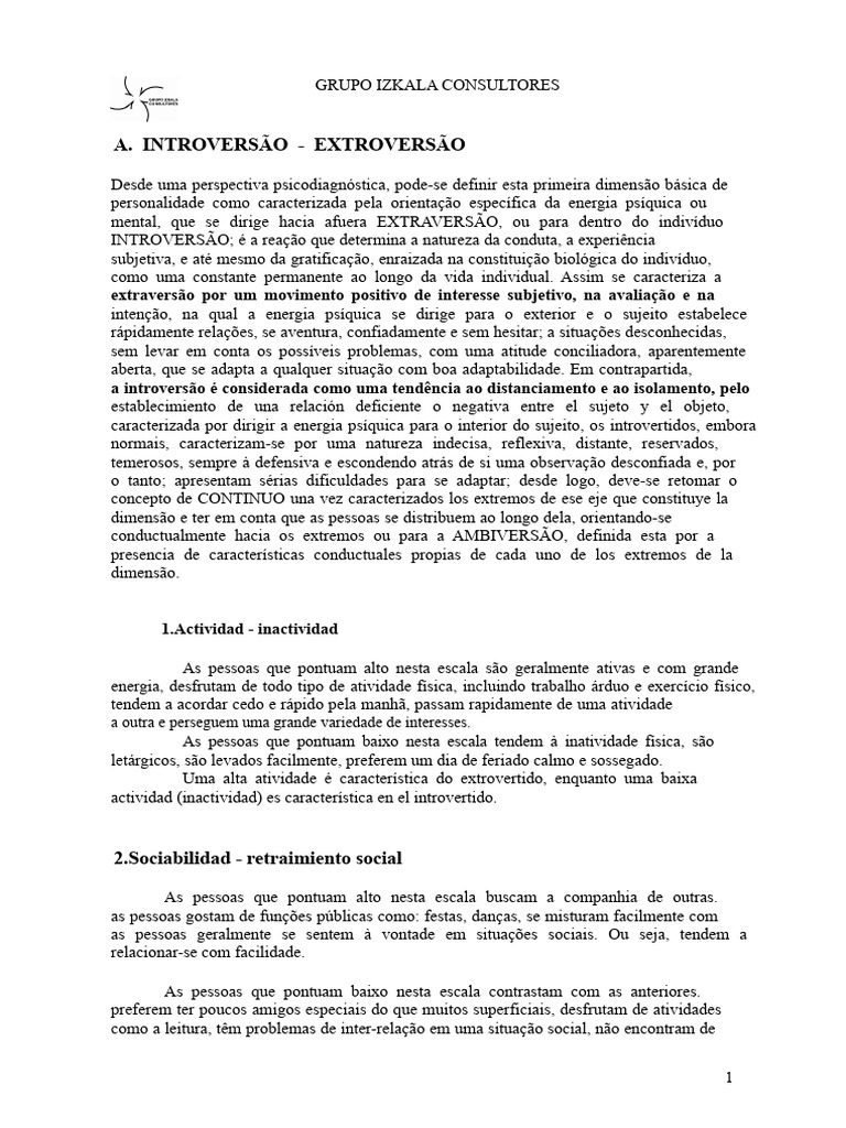 Dimensões da Personalidade: Introversão e Extroversão | PDF ...
