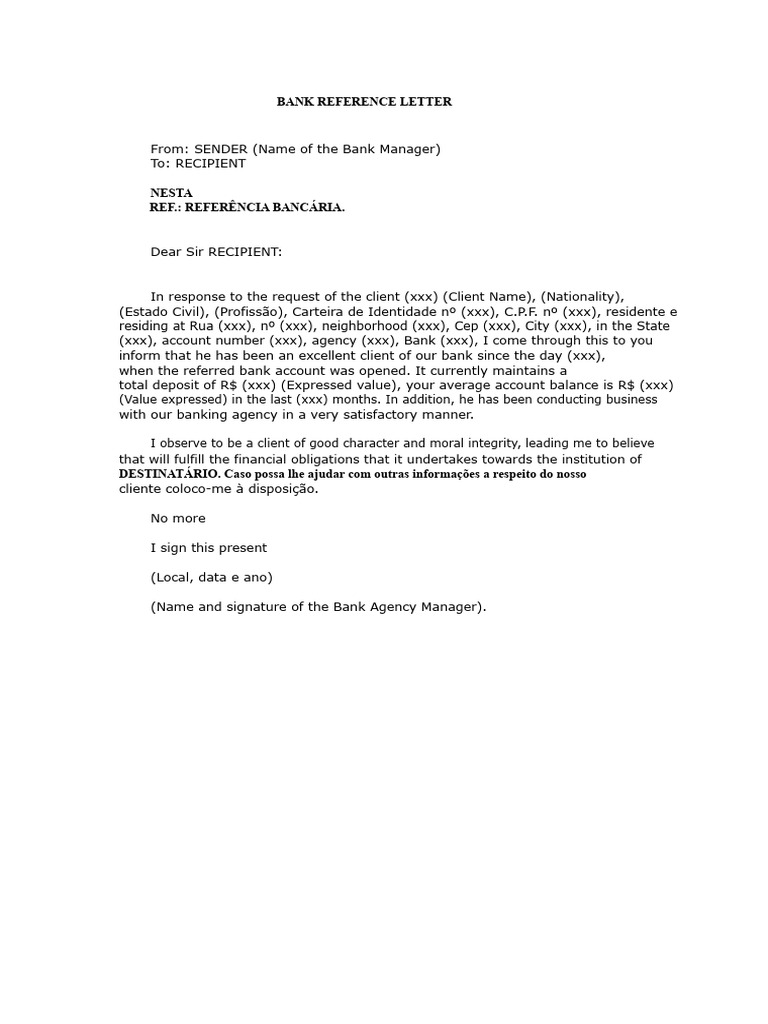 Bank Reference Letter | PDF