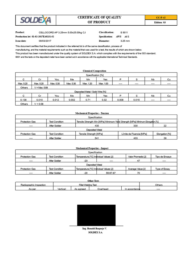 Cellocord Quality Certificate | PDF | Specification (Technical Standard ...