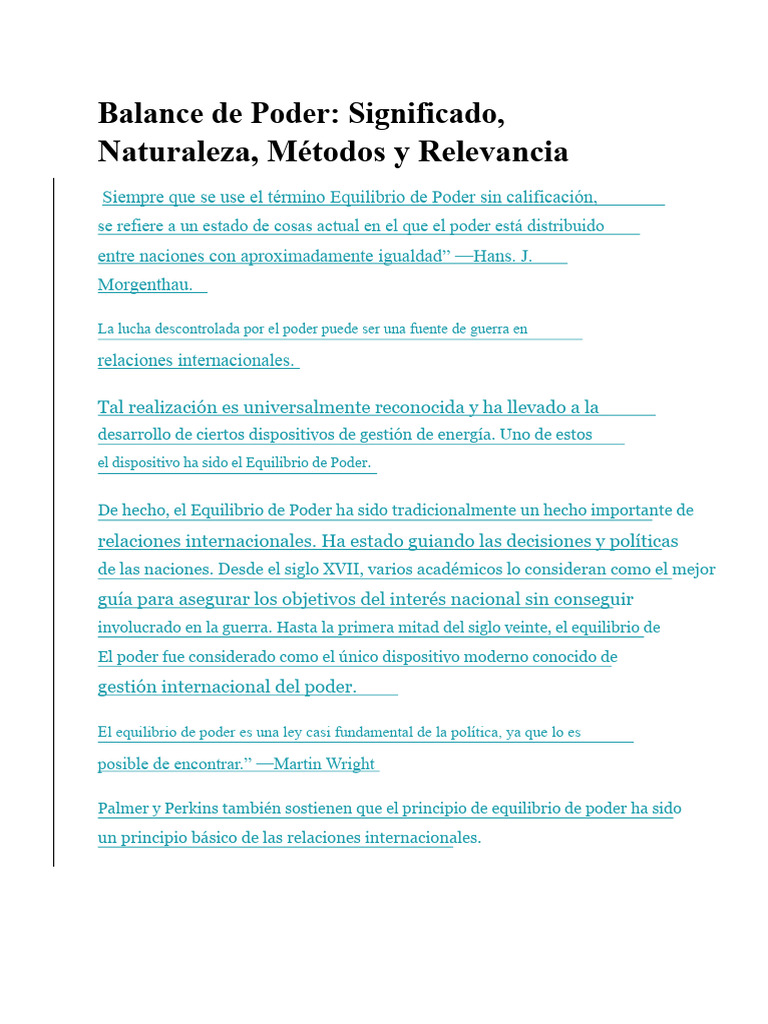 Equilibrio de Poder en Relaciones Internacionales | PDF | Guerra Fría | Paz