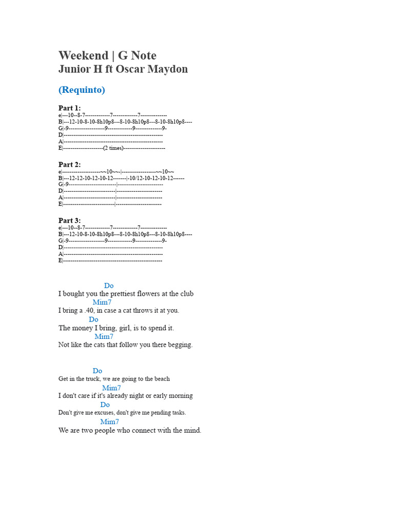 Weekend Song Lyrics by Junior H | PDF