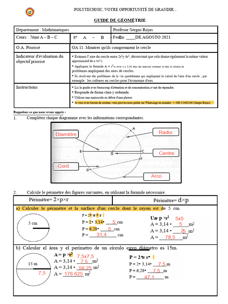Guide de géométrie pour cercles en mathématiques | PDF | Pi | Zone