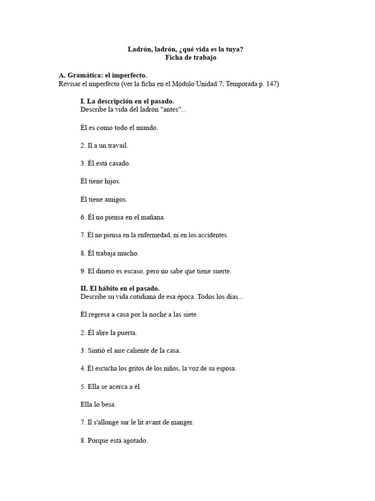 Gramática del Imperfecto en Español | PDF
