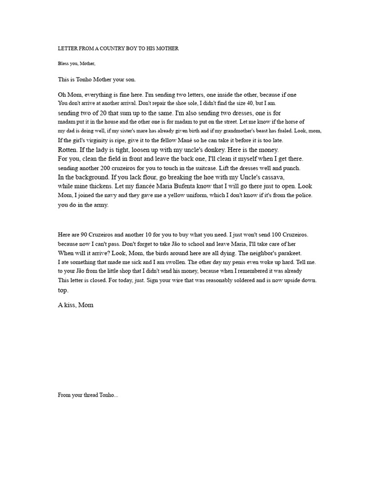 Letter From A Country Boy To His Mother | PDF