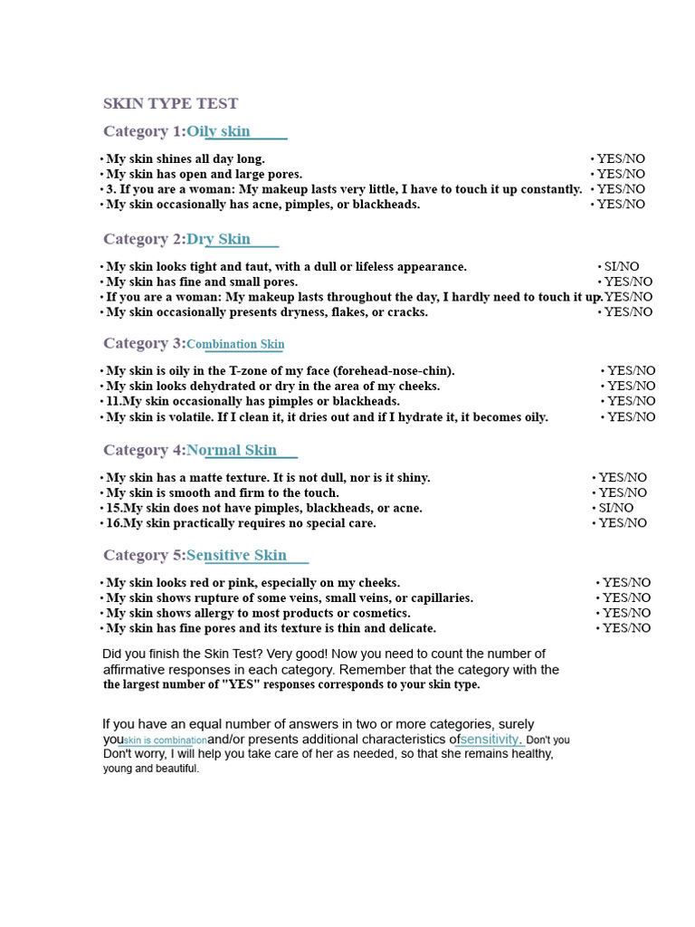 Skin Type Test | PDF | Dermatology | Skin