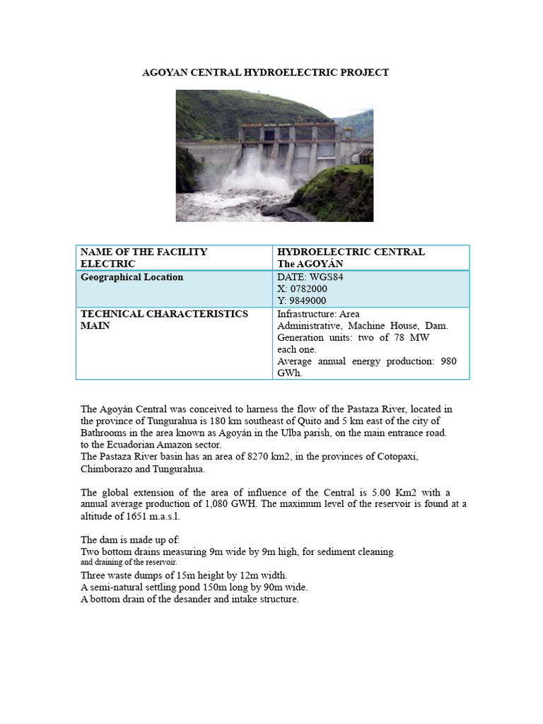 Agoyán Hydroelectric Project Overview | PDF | Dam | Hydroelectricity
