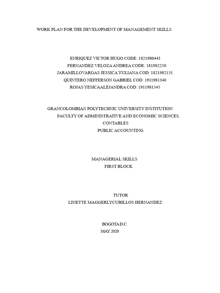 Work Plan for Managerial Skills Development | PDF | Leadership ...