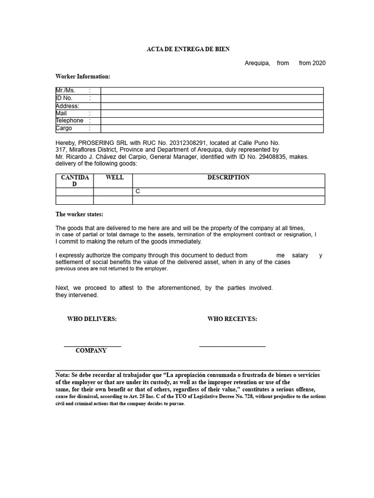 Act of Delivery of Asset | PDF