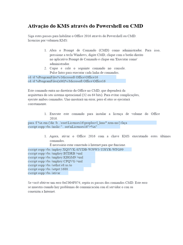 Ativação do Office 2016 via CMD e Powershell | PDF