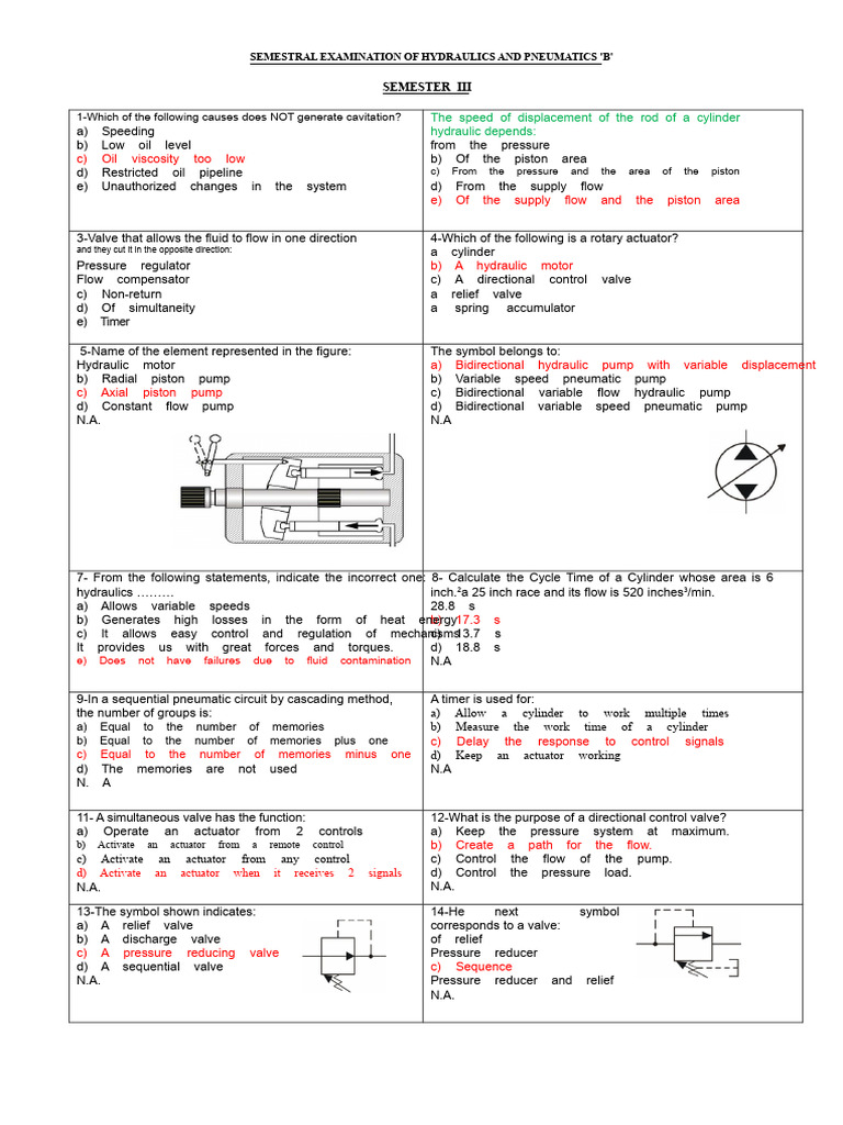 Hydraulics and Pneumatics Exam Review | PDF | Pump | Valve