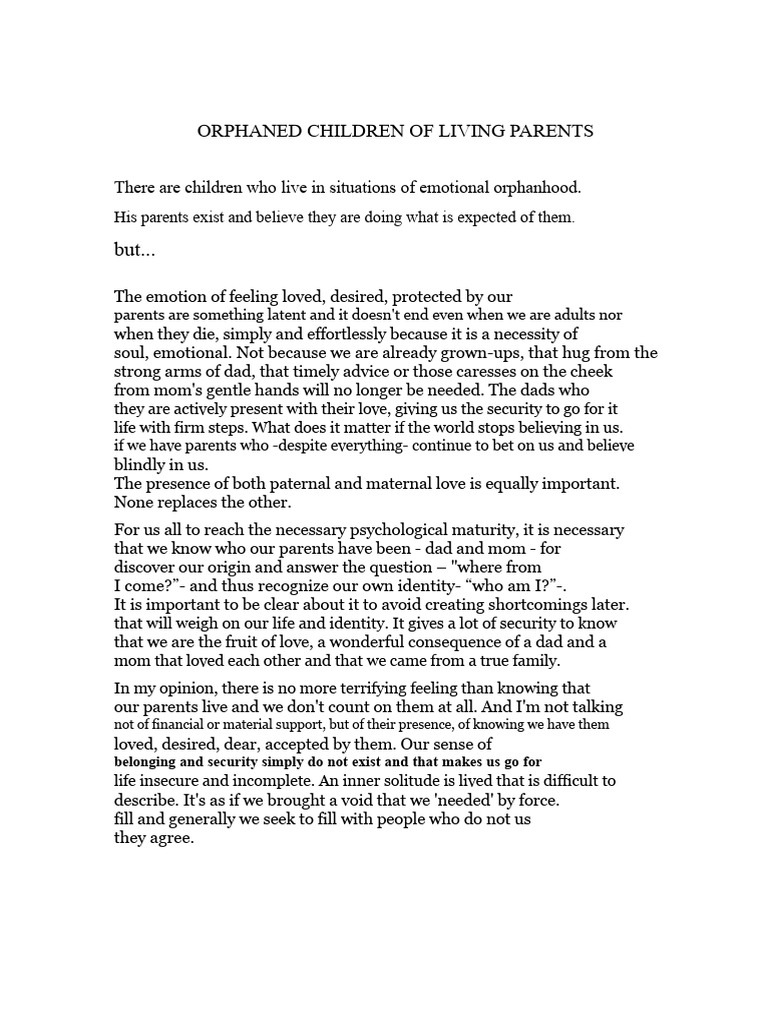 Orphaned Children of Living Parents | PDF | Love | Human Development