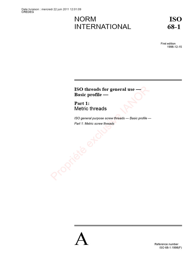 ISO 68-1:1998 Metric Thread Standards | PDF | International ...