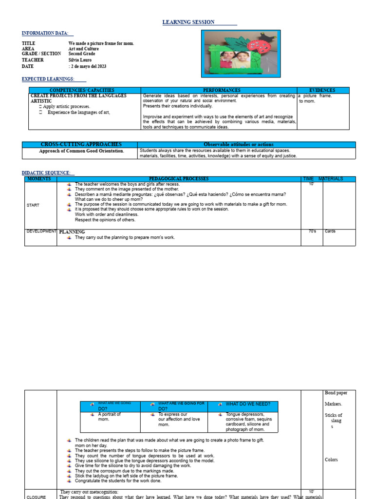 Second Grade Art: DIY Picture Frame for Mom | PDF | Learning | Cognition