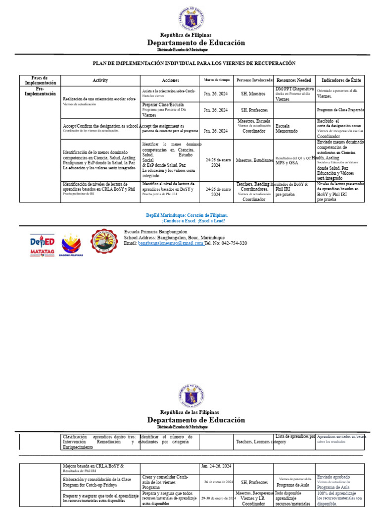 Plan de Implementación de BES Catch Up Fridays | PDF | Educación ...