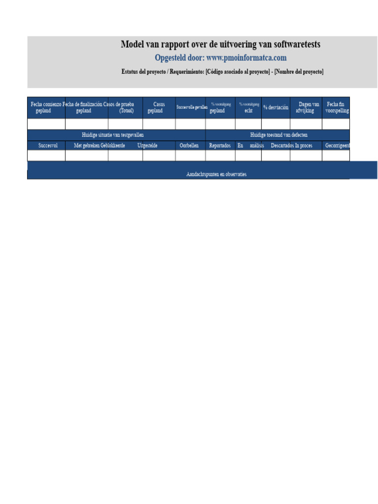 PMOinformatica Model Van Rapport Voor de Uitvoering Van Softwaretests | PDF