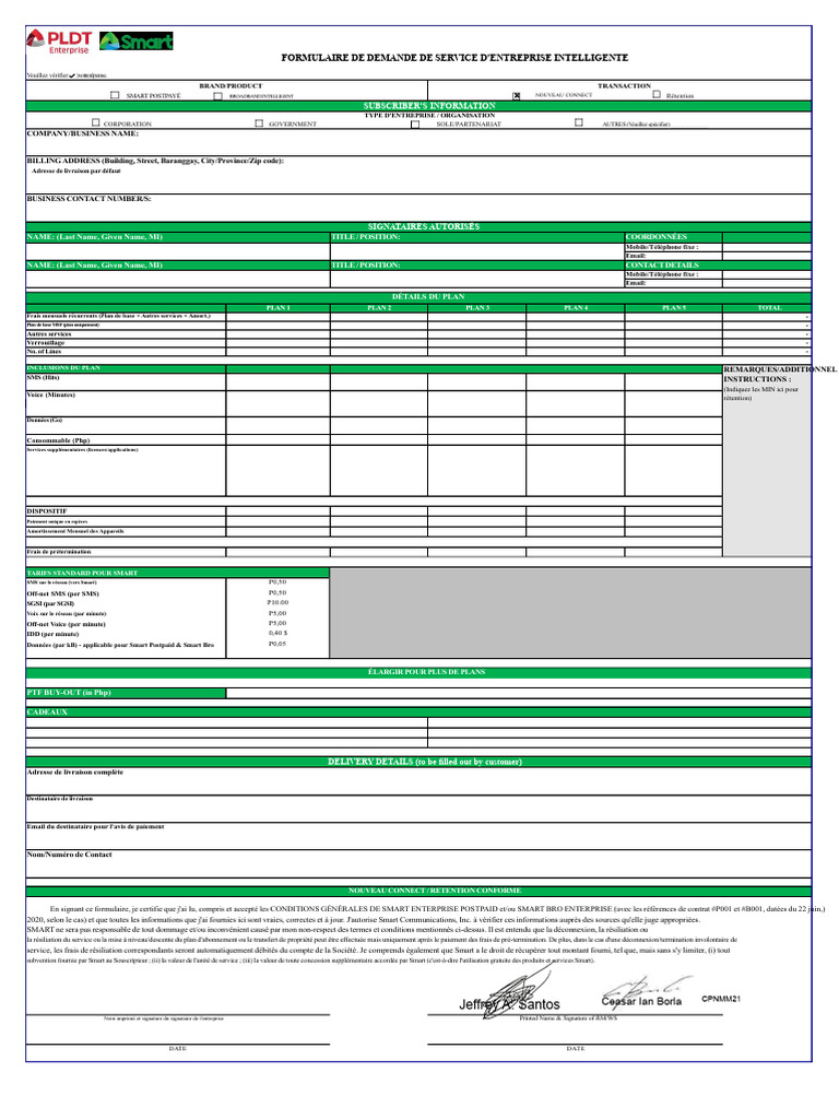 Formulaire de Demande de Service Smart | PDF | Télécommunications ...