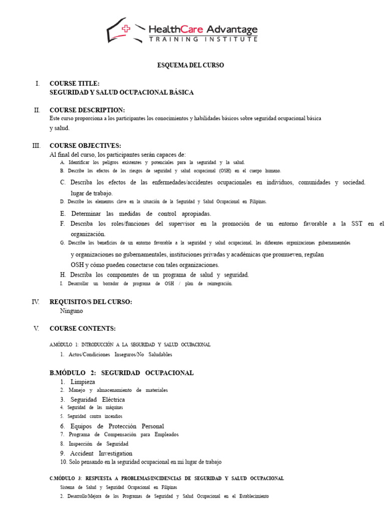 Esquema Del Curso de BOSH | PDF | Valores | Seguridad y salud ocupacional