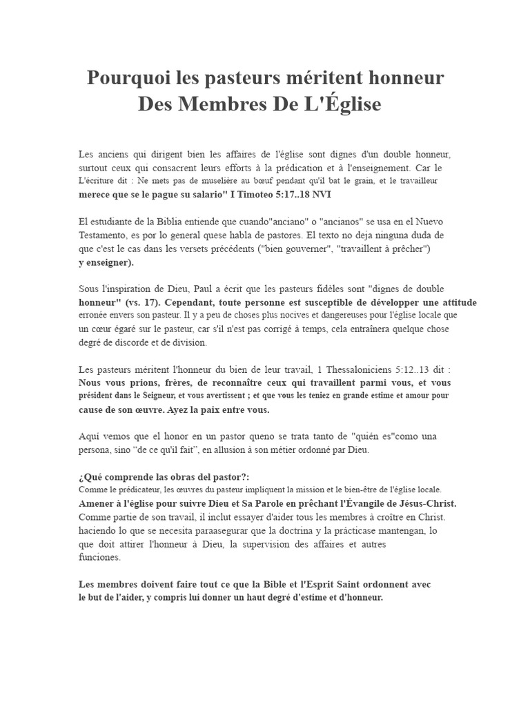 Honorer les pasteurs pour l'église | PDF | Église chrétienne | Pasteur