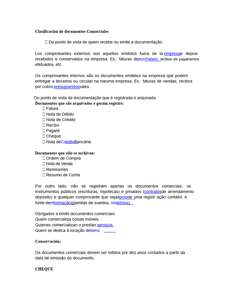 Classificação de Documentos Comerciais | PDF | Cheque (banco ...