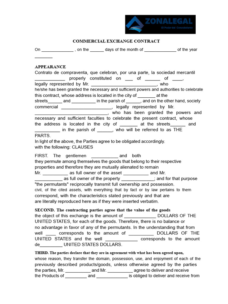 Commercial Exchange Contract Template | PDF | Breach Of Contract ...