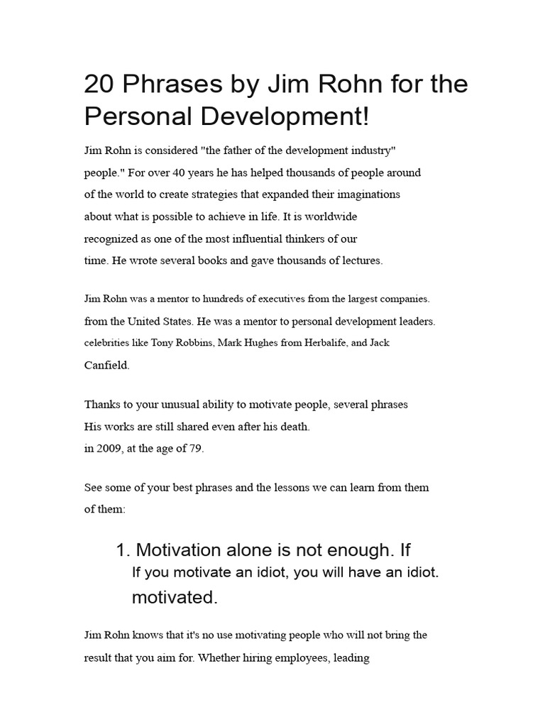 20 Quotes From Jim Rohn For Personal Development | PDF | Disciplines ...