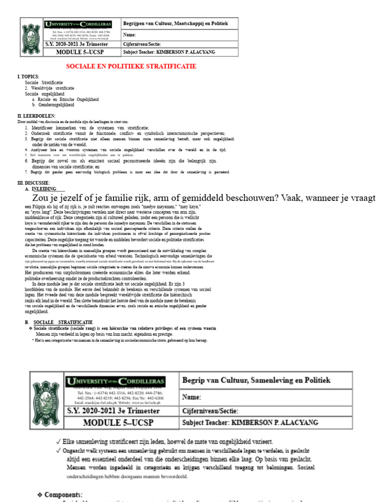 Ucsp-Module - 5 - Sociale en Politieke Stratificatie | PDF