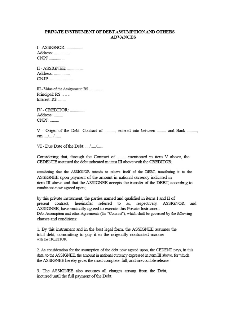 Private Instrument of Debt Assumption and Other Agreements | PDF ...