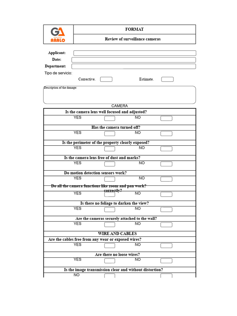 Surveillance Camera Inspection Checklist | PDF | Camera | Closed ...