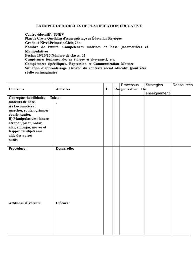 Modèles de Planification Éducative | PDF