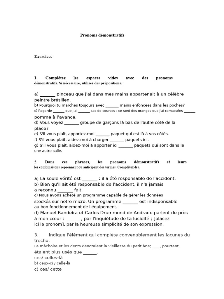 Exercices sur les pronoms démonstratifs et relatifs | PDF