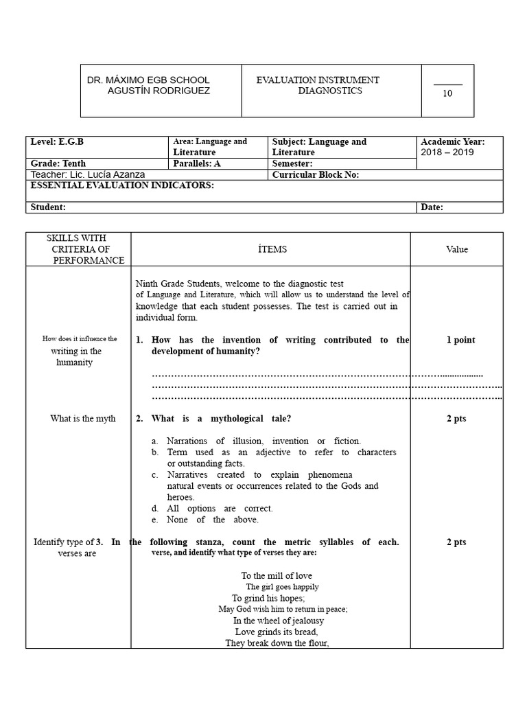 Diagnostic Test for Language and Literature | PDF | Linguistics | Syntax