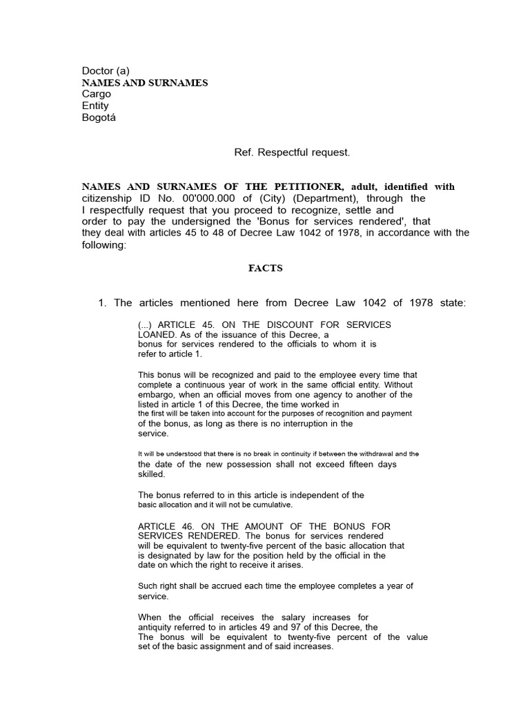 Bonus for Services Rendered Request | PDF | Salary | Justice