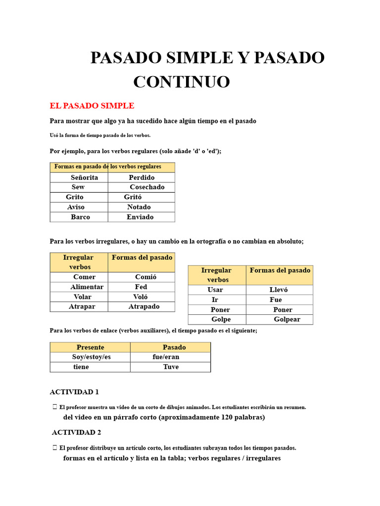 Pasado Simple y Continuo en Inglés | PDF | Verbo | Tipología Lingüística