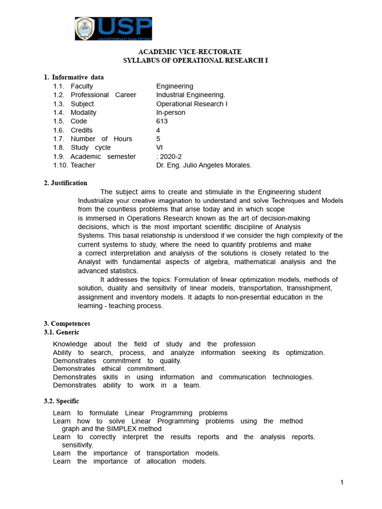 Syllabus of Operational Research I | PDF | Linear Programming ...