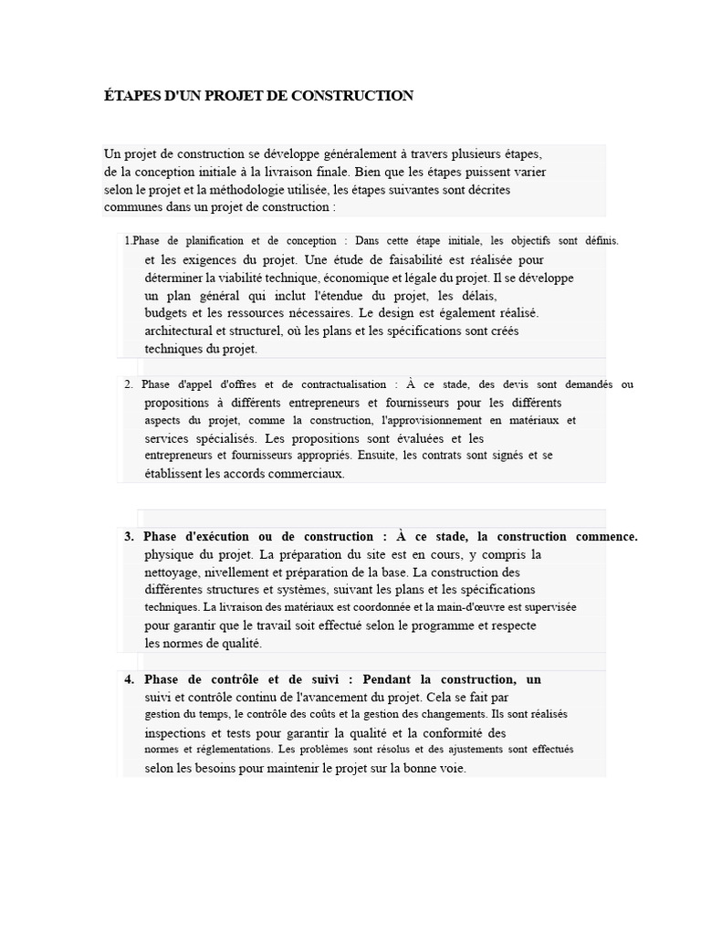 Étapes clés d'un projet de construction | PDF | Planification