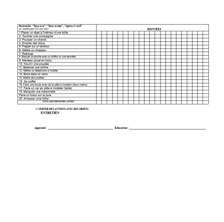 Actions à imiter avec des objets | PDF