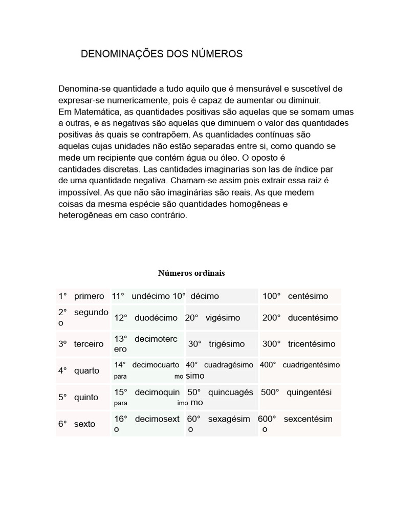 Denominação dos Números | PDF | Teoria dos Números | Aritmética