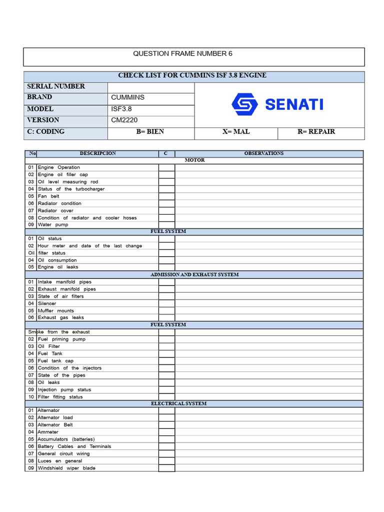 Check List | PDF | Pump | Fuel Injection