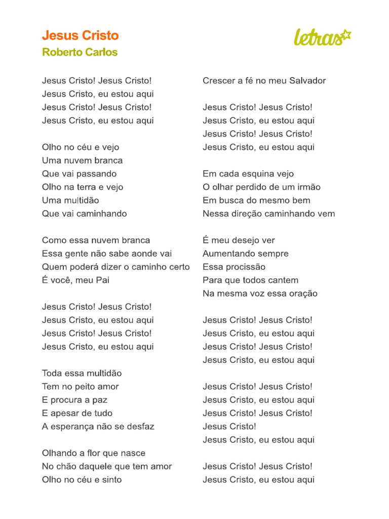 JESUS CRISTO - Roberto Carlos (Letra) | PDF