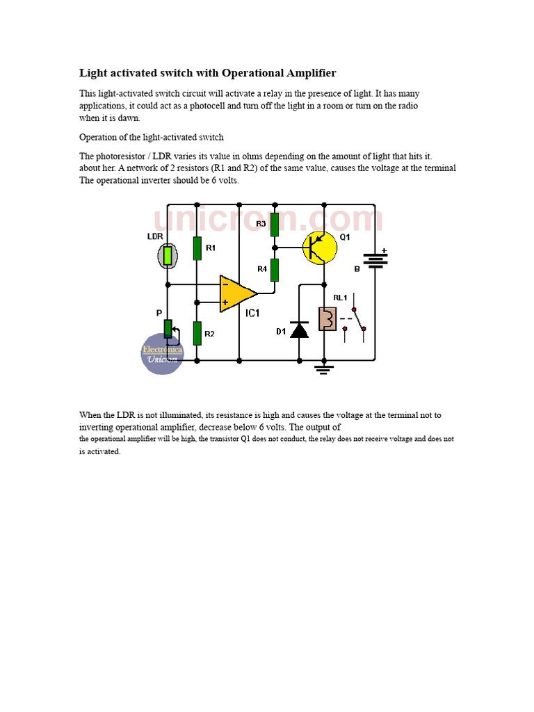 Light-Activated Switch Circuit Guide | PDF | Operational Amplifier ...